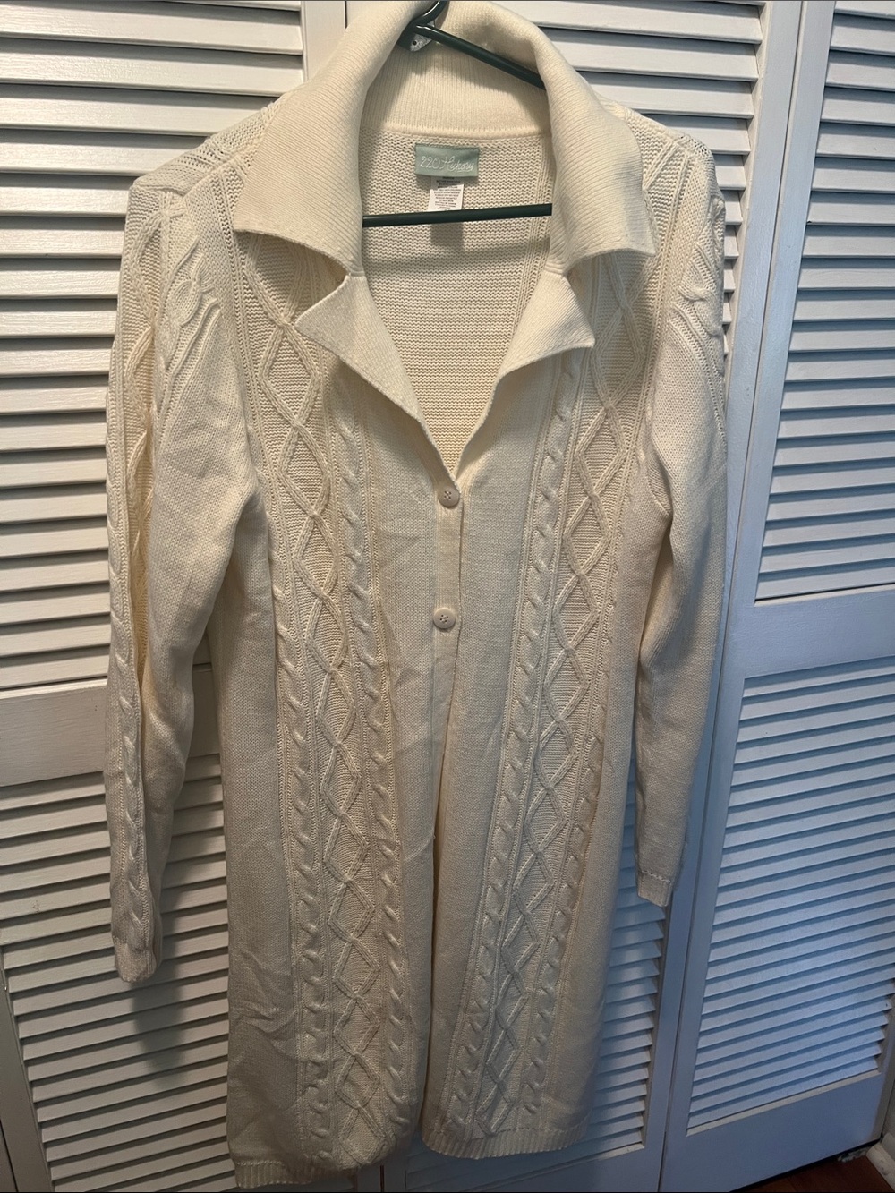 #3220*”15-20-42”Cozy Cream Cable-Front Long Cardigan with Fold-Over Collar - Picture 3 of 17